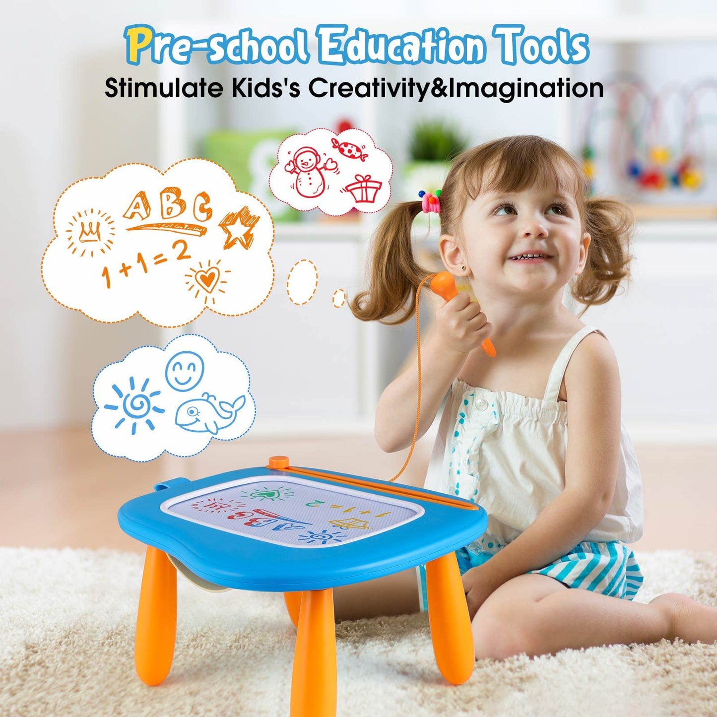 Smagiagon children's toy for ages 1 and up, Magnetic Drawing Board Colorful Doodle Board with 4 Legs for Kids Gift for 1 2 3 Years Old Girls Boys Toys (Blue)