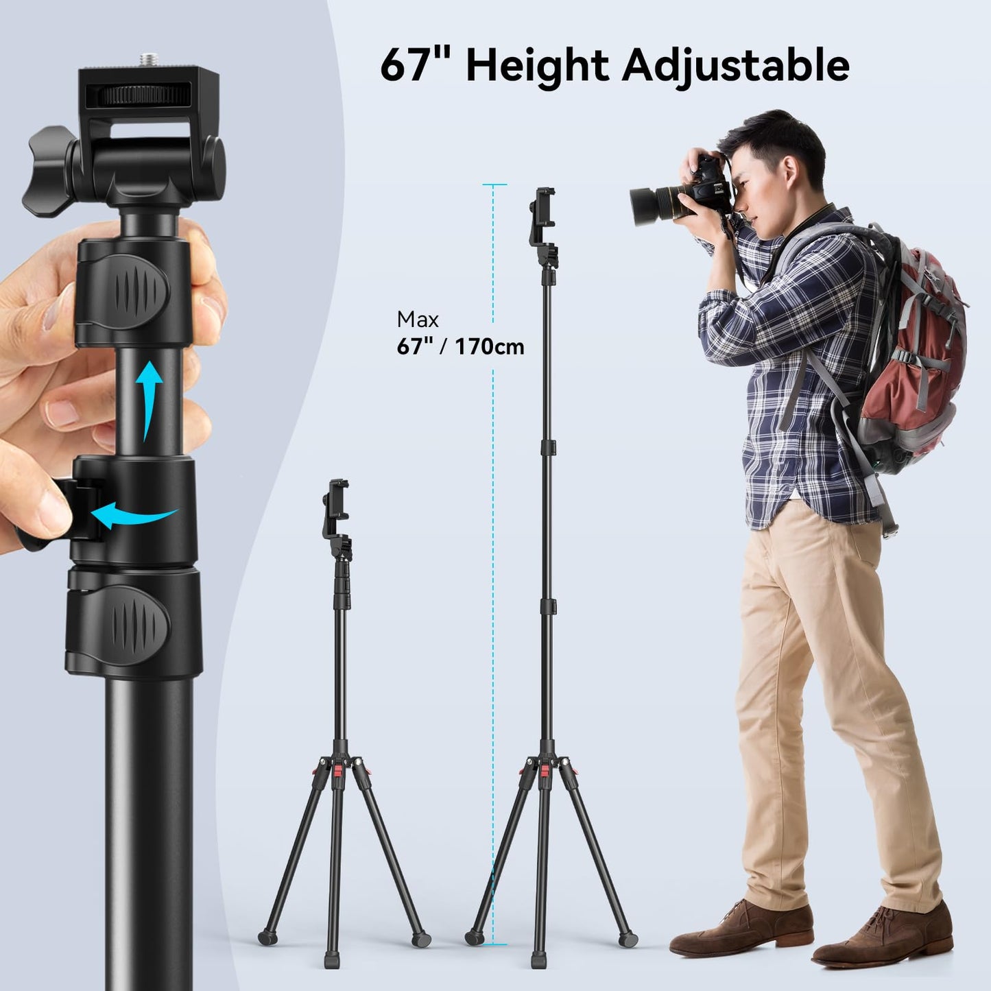SMALLRIG Phone Tripod with Remote Control, 67-inch Camera Tripod, portable, reversible, universal tripod light stand, for photography, vlogging, selfies, and live streaming, Encore PT-30-4363