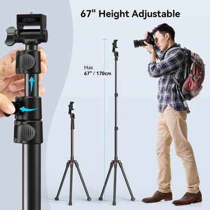 SMALLRIG Phone Tripod with Remote Control, 67-inch Camera Tripod, portable, reversible, universal tripod light stand, for photography, vlogging, selfies, and live streaming, Encore PT-30-4363