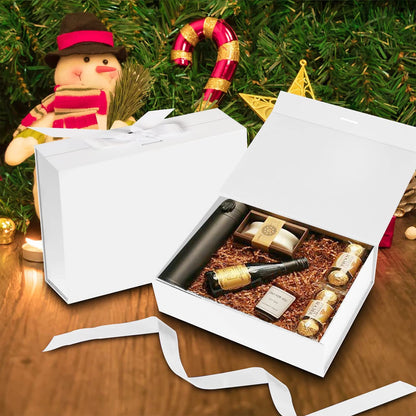 Gift box with lid, gift box with ribbon, foldable gift box, gift box with magnets, gift box set, greeting cards, raffia hamper shreds, LED fairy lights, for wedding, birthday, Christmas.