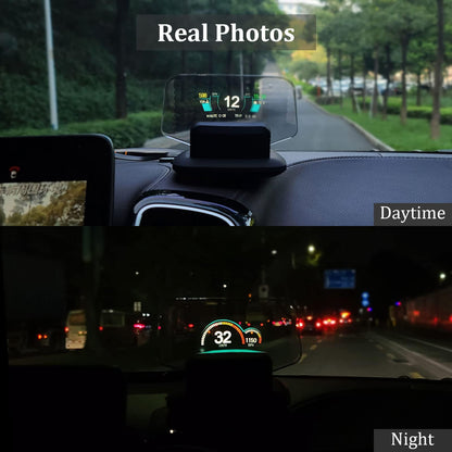 AMROOLOO Dual System Car Head-up Display shows GPS speedometer and other functions. OBD In-Car Dashboard with multiple prompt functions. Suitable for all cars.