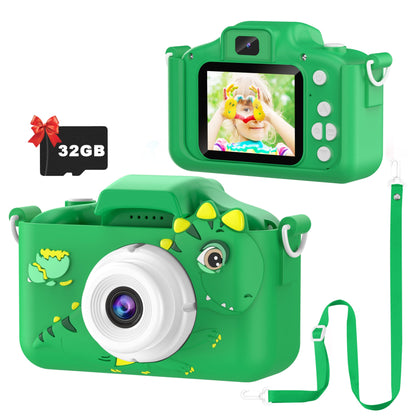 HD dinosaur camera toy, high-resolution video recording, rechargeable and portable - 32GB SD card included - back-to-school and birthday gift for kids aged 3-12.