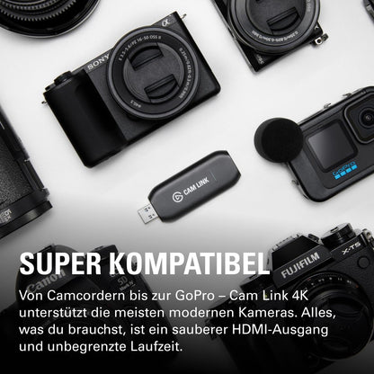 Elgato Cam Link 4K - external capture card for DSLR camcorders, as webcam, meetings, streams, recordings in 1080p60 or 4K30-4K60, easy connection with OBS, Zoom, Discord, HDMI to USB 3.0, PC, Mac, iPad.