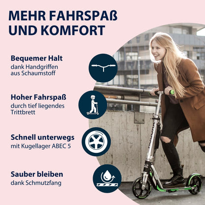 HUDORA BigWheel 205 Scooter - Stable aluminum scooter - Height-adjustable & foldable city scooter with stand - Sporty scooter for kids & adults up to 100kg.