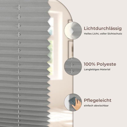 All-in-one pleated blinds without drilling, Klemmfix anthracite 40x180cm (WxH), pleated roller blind with clamp holder, blinds for windows and doors, privacy and sun protection.