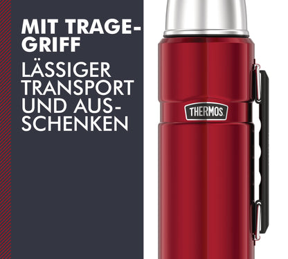 Thermos Stainless King Thermos Bottle red 1.2L - stainless steel, completely leak-proof, with drinking cup and handle, keeps drinks hot for 12h and cold for 24h, dishwasher safe, BPA-free.