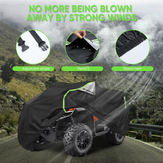 NEVERLAND XXXL Quad ATV Cover - Quad Vehicle Protection Cover 256*110*120cm Phosphorescent Dirt Repellent Winterproof Dustproof Rain UV Protection Black & Silver