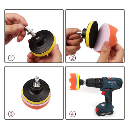 Polishing Attachment for Cordless Screwdriver - 31 Pieces Polishing Sponge Set for Car Polisher M10 Drill Adapter, made of Sponge and Wool Polishing Kit Polishing Bonnet Polishing Pad for Polisher
