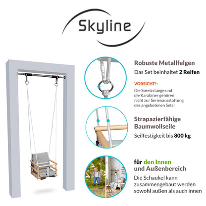 Wooden baby swing, children's swing, 3 in 1 swing for kids with safety belt, toddler swing, baby swing and swing seat, wooden children's swing for indoor and outdoor use (light grey)