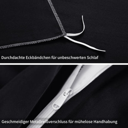 Tifschlaf bedding set 200x220 3 pieces Black, Microfiber 1 duvet cover 220x200 cm + 2 pillowcases 80x80 cm, ÖKO-TEX bedding sets with zipper Soft and wrinkle-free duvet cover