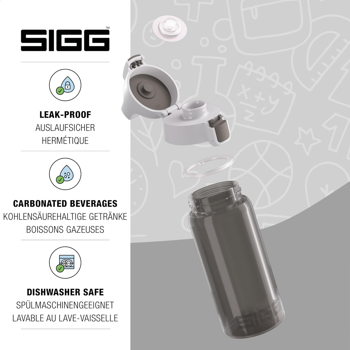SIGG - Kids Water Bottle - Viva One Anthracite - Suitable for Carbonated Drinks - Leak-proof - Dishwasher Safe - BPA-free - Sports & School - Gray - 0.5L