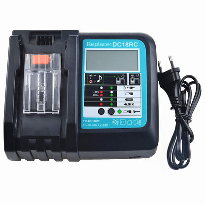 2X BL1850B 5000mAh battery replacement + charger 18V 5Ah for Makita charger DC18RC 3A. Compatible with Makita BL1850B BL1860B BL1830B, for Makita lawnmowers DLM431Z DLM380Z DUC353Z DHR171Z DHP482Z.