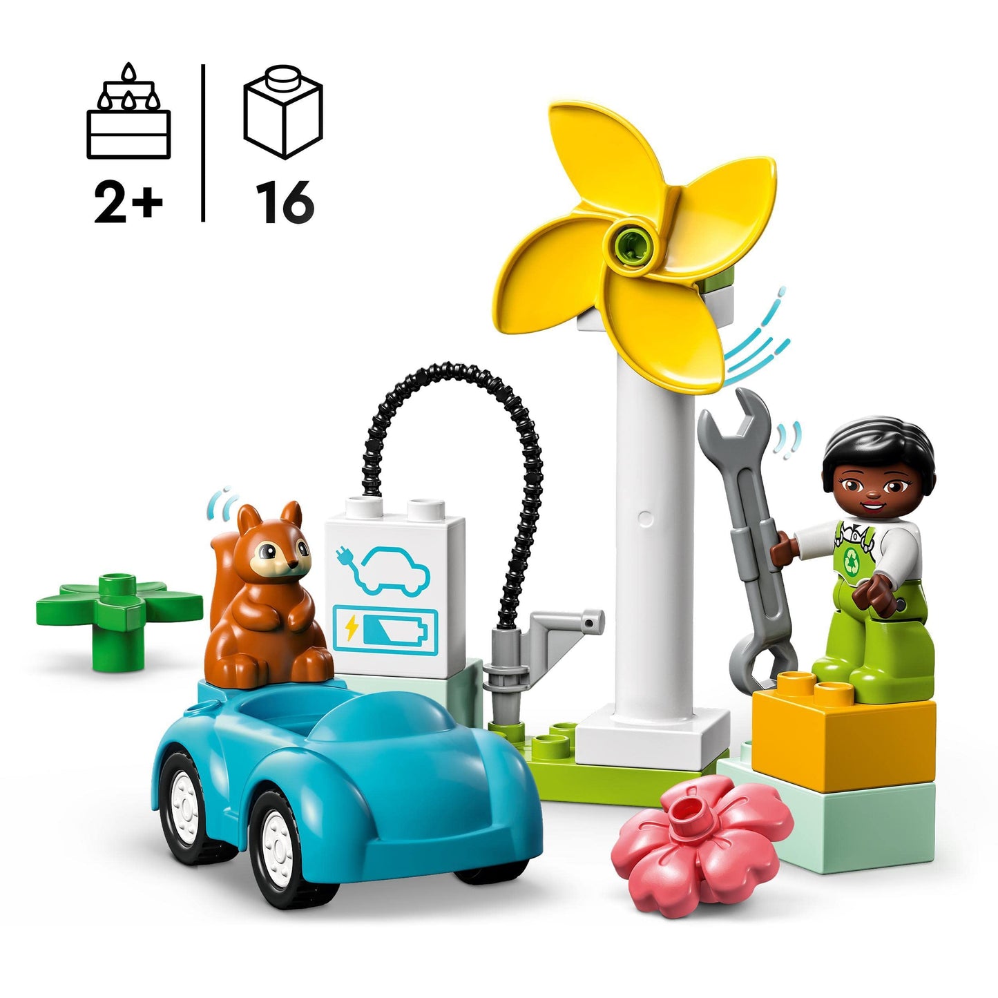 LEGO DUPLO Police motorcycle, police toy for toddlers aged 2 years & DUPLO Town windmill and electric car, toy car learning toy