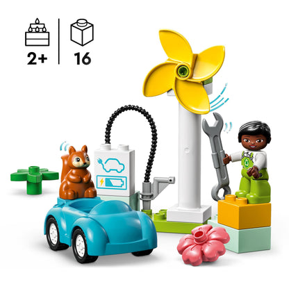 LEGO DUPLO Police motorcycle, police toy for toddlers aged 2 years & DUPLO Town windmill and electric car, toy car learning toy