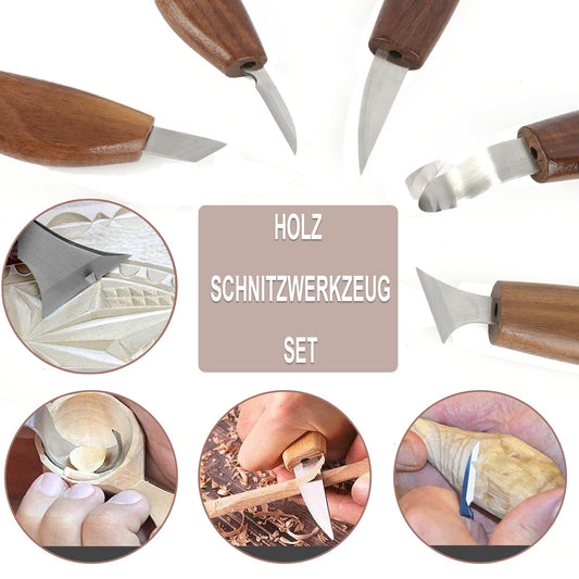 Wood Carving Tool Set, 10 in 1 carving knife set with 5* knife carving chisel, cut-resistant gloves, oil wax, polishing tape, Ideal carving set for beginners and professionals.