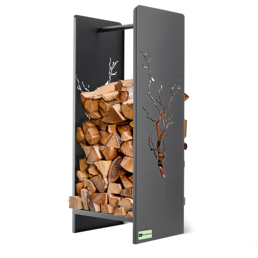 KADAX firewood rack, made of sturdy steel, black firewood holder, powder-coated firewood shelf in various patterns (30 x 35 x 90 cm Premium)