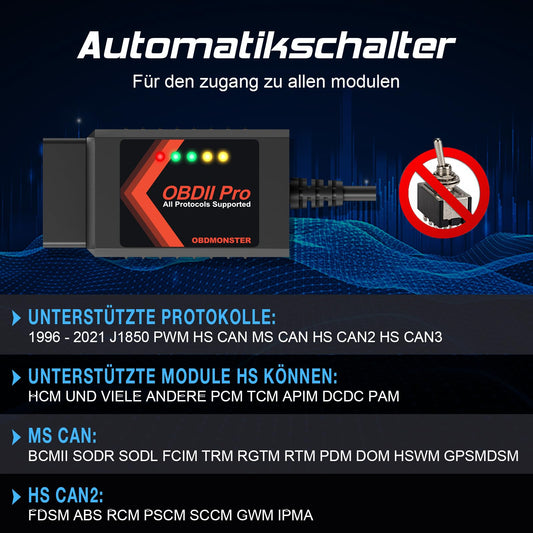 [Pro] FORScan ELMconfig OBD2 Scanner Diagnostic Tool for Windows, Auto diagnosis Coding Tool with automatic (MS/HS) CAN switch for Ford Lincoln Mazda Mercury series vehicles