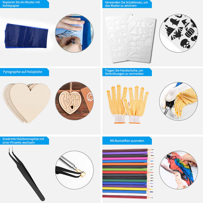 AOZOY Branding Iron Set 113PCS Wood Burning Kit - Soldering Iron Wood 60W Adjustable Woodburner Temperatur 200-450°C Pyrography Pen for Wood DIY Art Welding Sculpture Woodburning