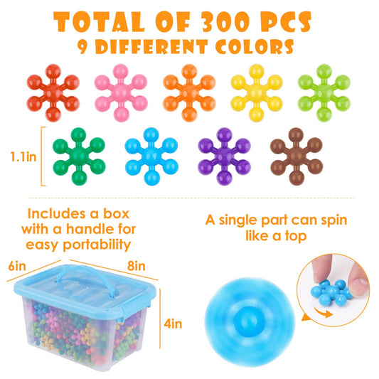 NiToy Snowflake Connect Blocks 300 Pieces for Kids 3 and Up, multicolor plastic blocks for early learning and creativity, STEM toy with carrying bag, safe material.