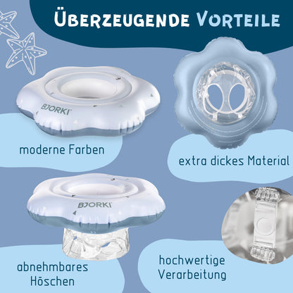 BJORKI® Baby Swim Ring - Adjustable swim aid for babies from 6 months to 3 years - Sturdy float ring for babies from 6 months old - Perfect swim trainer to promote motor skills