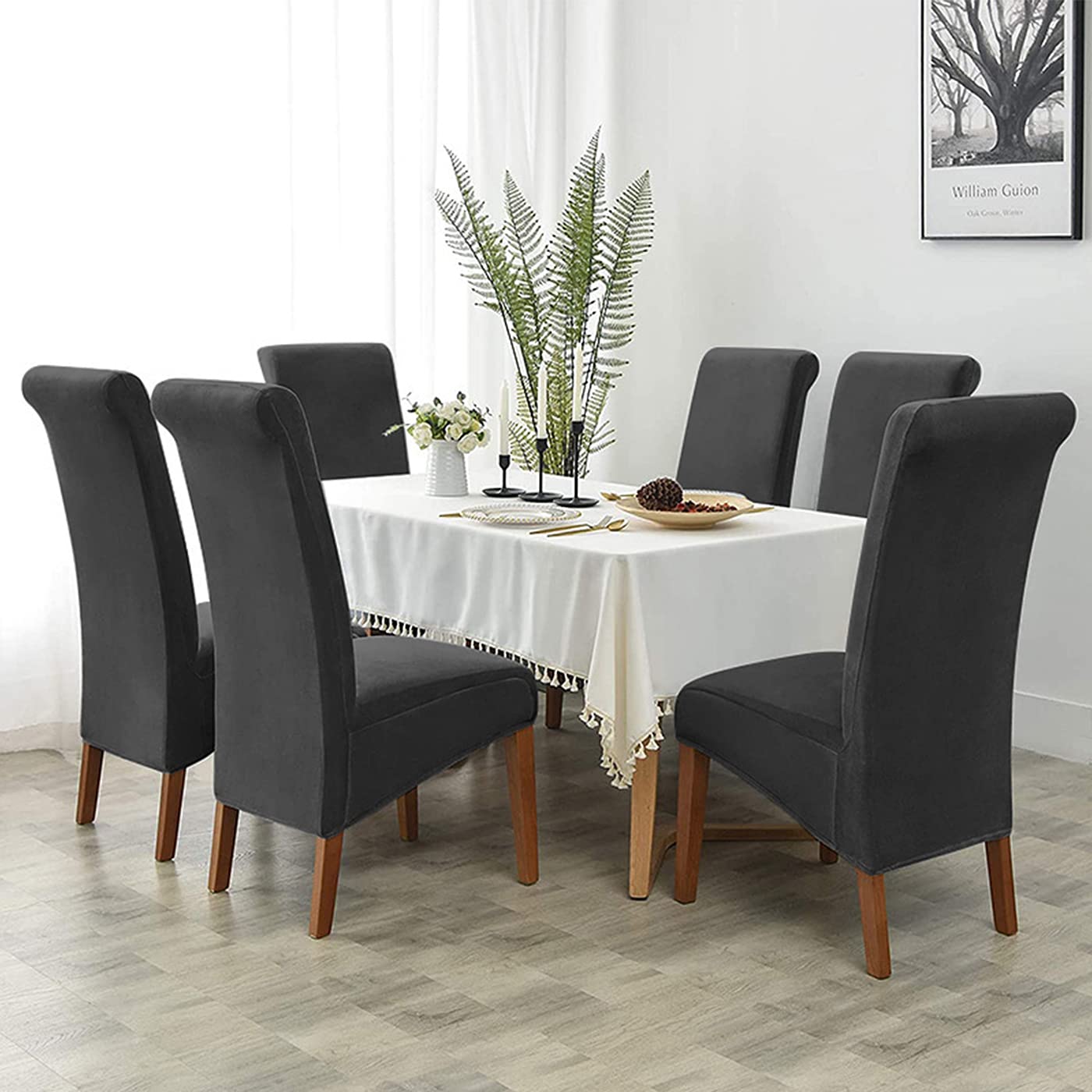 Ruucy Chair Covers Velvet XL 4 Pack, Stretch Chair Cover for Dining Chairs, Washable Armchair Cover Universal Chair Slipcover for Dining Room, Hotel, Banquet, Wedding, Party (Black)