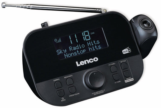 Lenco CR-615 DAB+ Projection Alarm Clock - Digital clock radio with DAB+ and PLL FM - 30 station presets - dual alarms - 180-degree projector - 3.5mm input - black