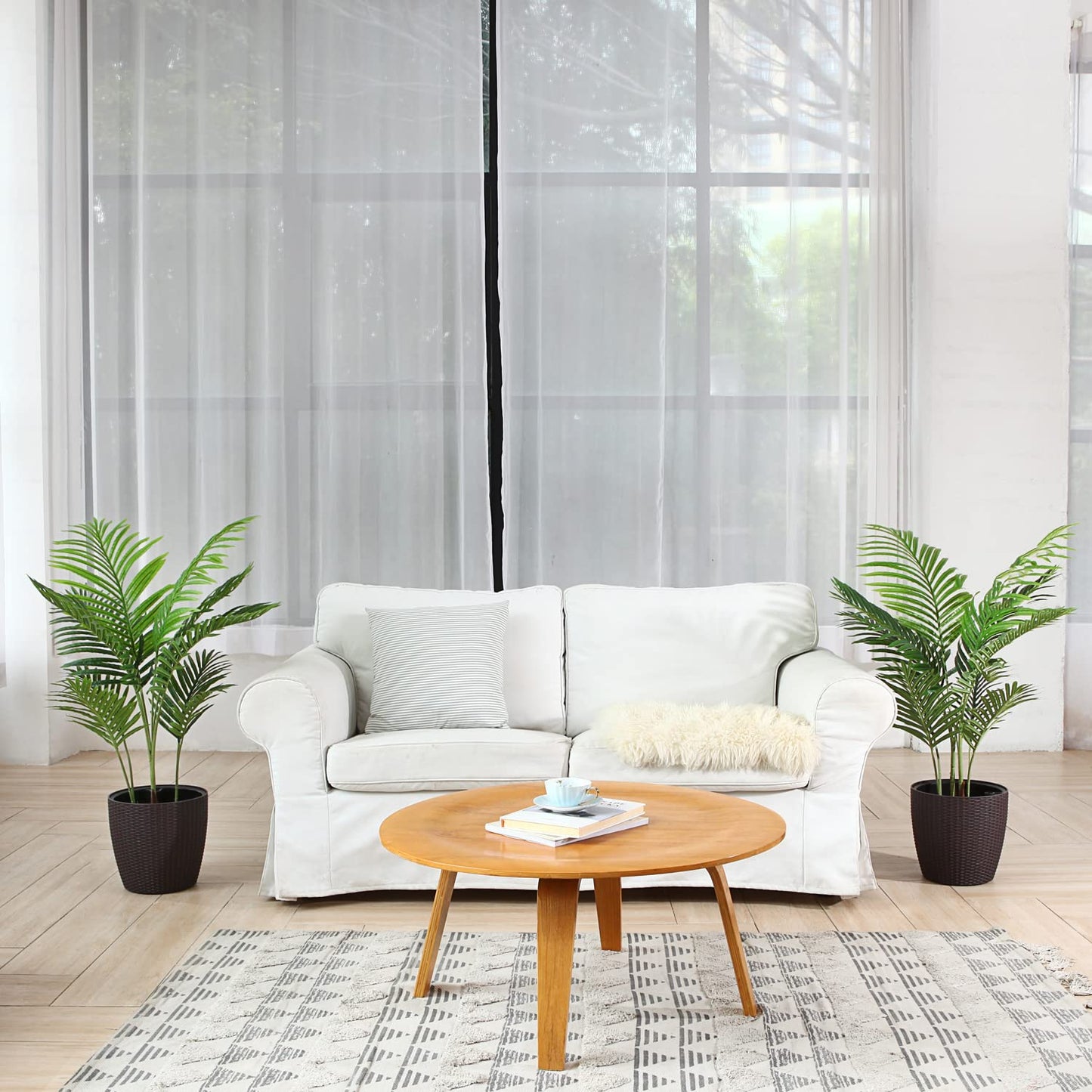 Fopamtri Artificial Areca Palm 110cm Artificial Palm, 10 branches, for indoor and outdoor use Modern decoration Faux plant Pot family Housewarming gift (2 pieces)