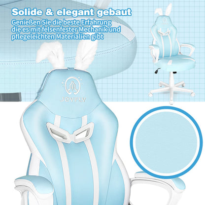 JOYFLY Gaming Chair Cute Computer Chair with Lumbar Support, with Bunny Ears Ergonomic Racing Office Chair Height Adjustable Gamer Chair for Girls (Light Blue)