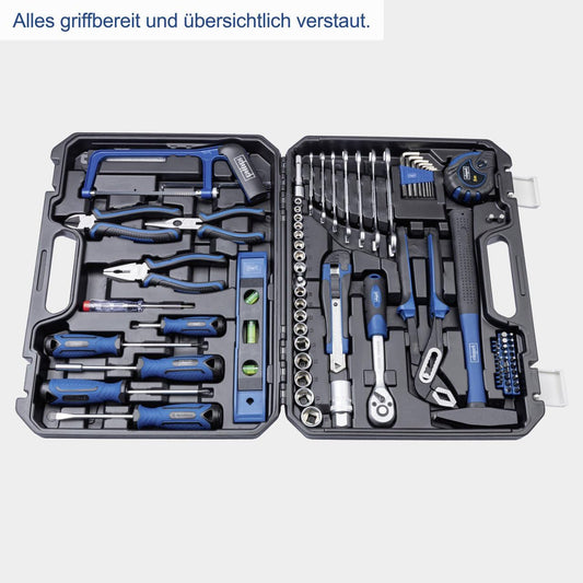 Scheppach tool case WZK120 | 97-piece tool set in sturdy plastic case | Tools with rubberized handles | Bit sets, screwdrivers, hex socket wrench inserts and more.