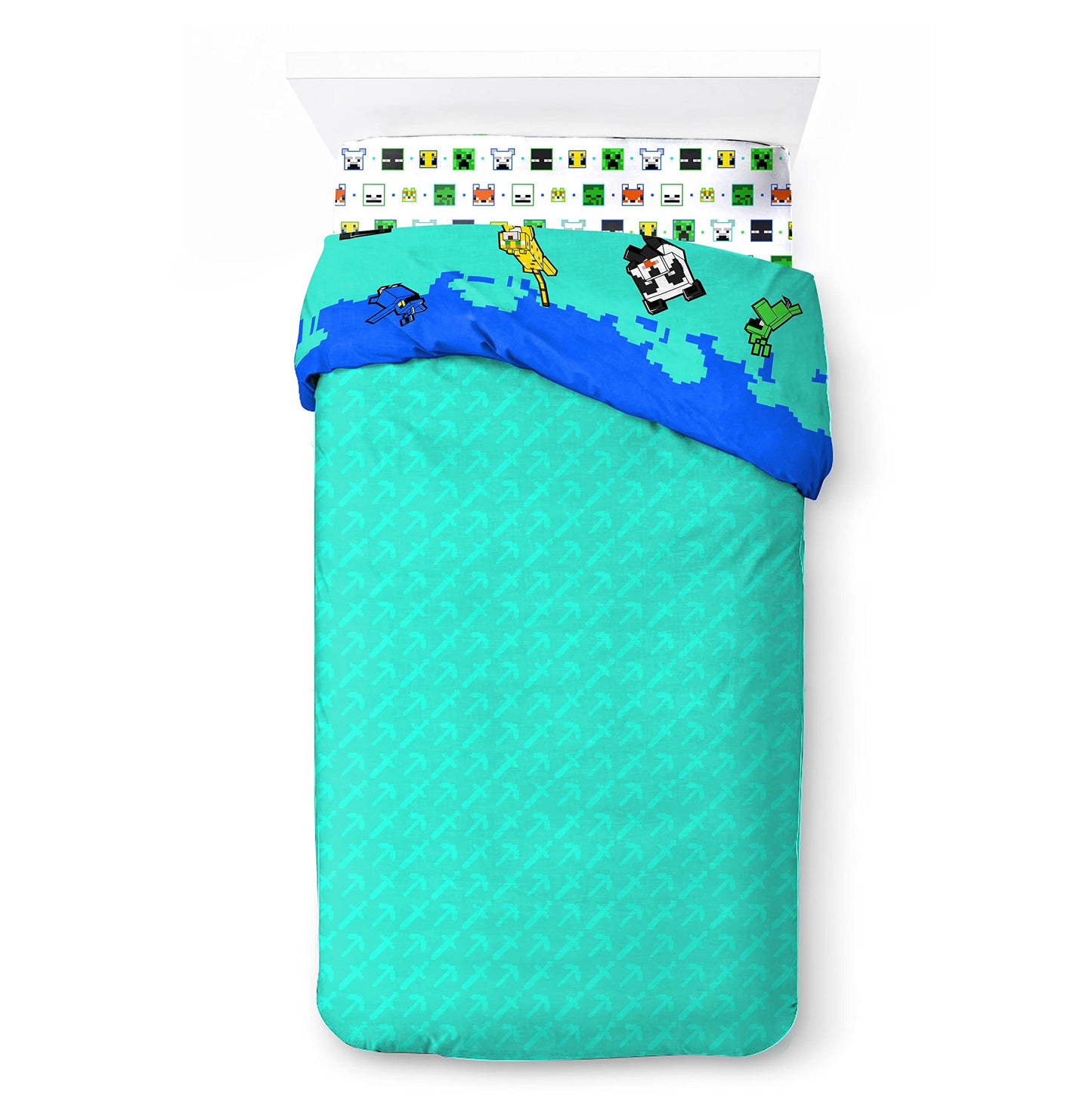 Jay Franco Minecraft Creative Mode 100% cotton 3-piece bedding set 135x200cm single bed size - duvet cover + fitted sheet 90x200 cm + pillowcase 50x70 cm