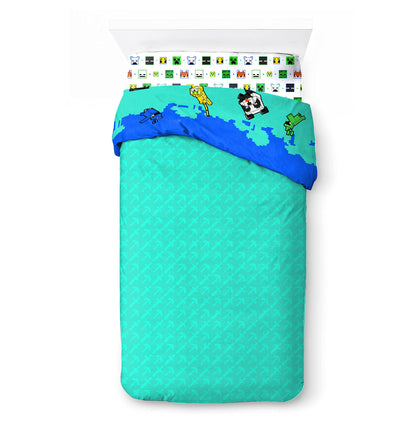Jay Franco Minecraft Creative Mode 100% cotton 3-piece bedding set 135x200cm single bed size - duvet cover + fitted sheet 90x200 cm + pillowcase 50x70 cm