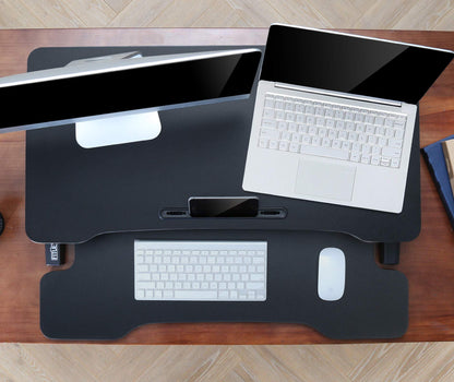 FITUEYES Adjustable Height Desk Riser Office Sit Stand Computer Desk 92 x 40 cm Standing Desk with Keyboard Tray Suitable for Two Monitors Black, SD309101WB