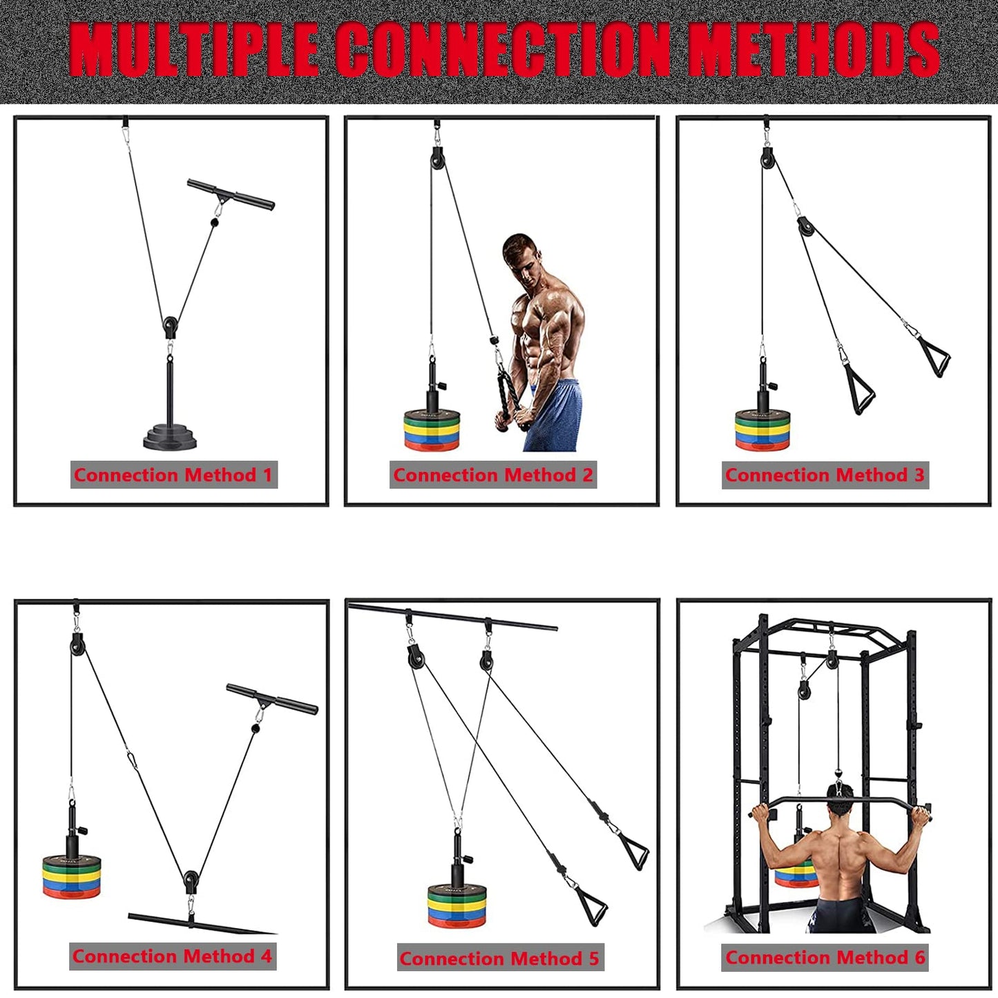 Taeku Cable Pulley Fitness, Upgraded Weight Cable System for LAT Pull Down Biceps Curl Triceps Arm Training Weight Plate System Accessories for DIY Gym (3 Cables + 3 Handles)