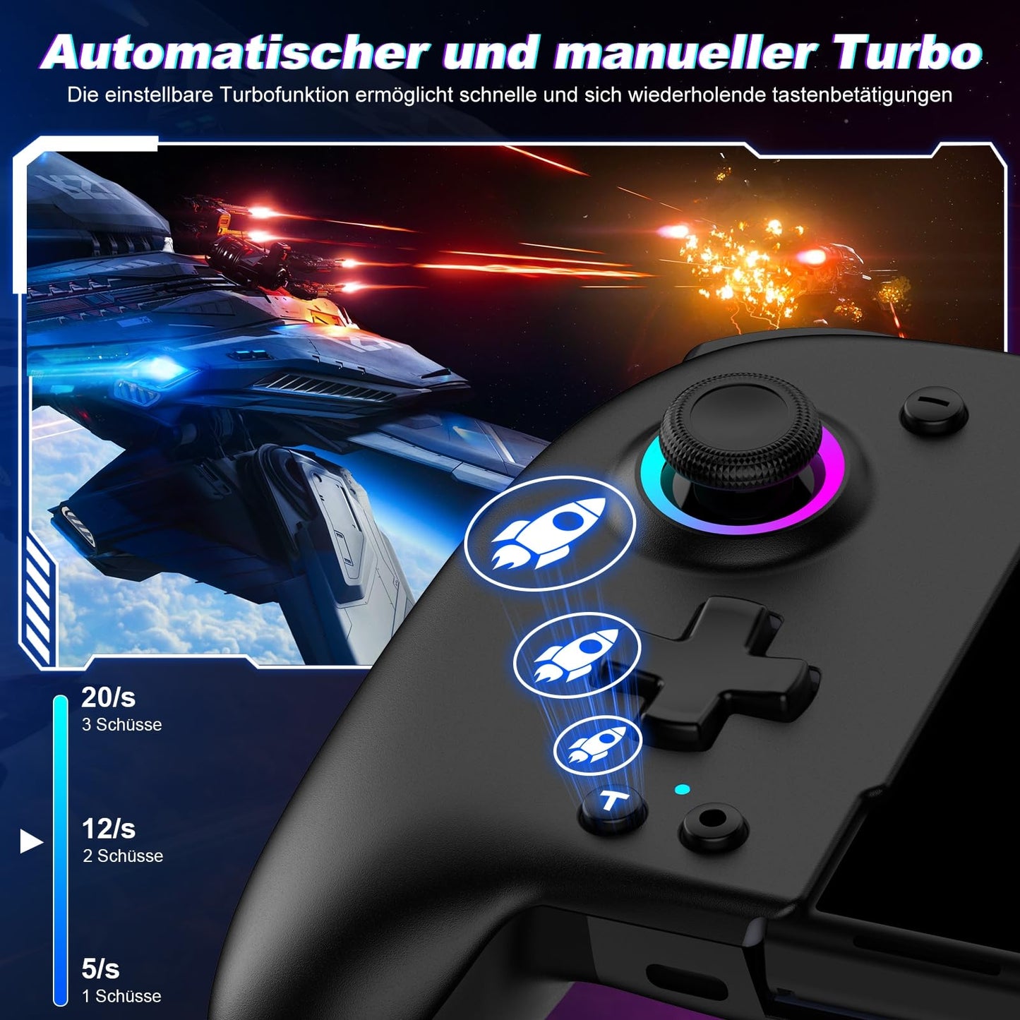 Elegamefy Switch Pro Controller, handheld controller with turbo/1000mAh/6-axis gyro/vibration/programmable wireless controller for Nintendo Switch/OLED.