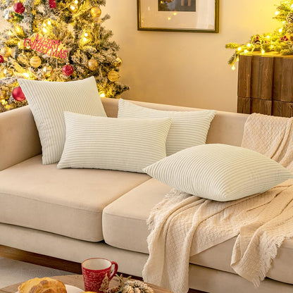 MIULEE 4 Pack Christmas Corduroy Pillow Covers Decorative Sofa Cushion Covers Couch Pillow Cases Throw Pillow Covers with Hidden Zipper 40x40cm 16x16in Cream