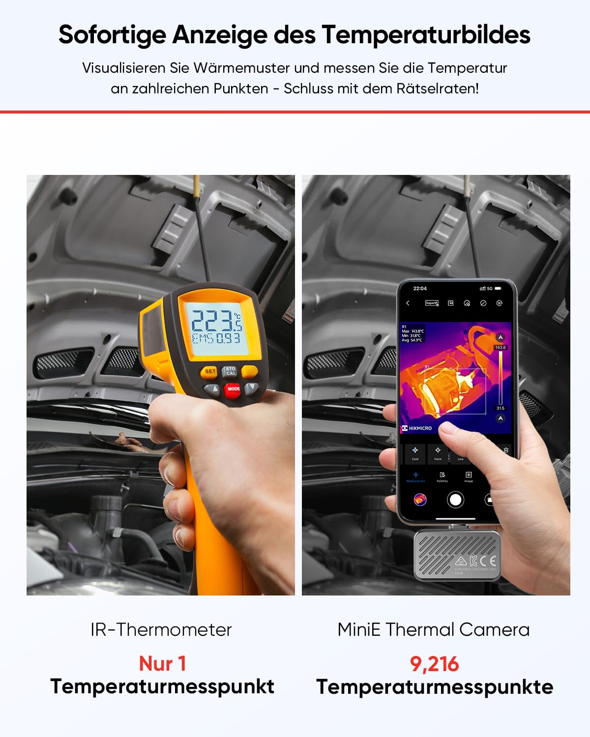 HIKMICRO Minie Thermal Camera - iOS/Android, 192×192 SuperIR Image Enhancement, 25Hz, for Smartphone/Tablet, USB-C/Lightning (supports iPhone 15/16)