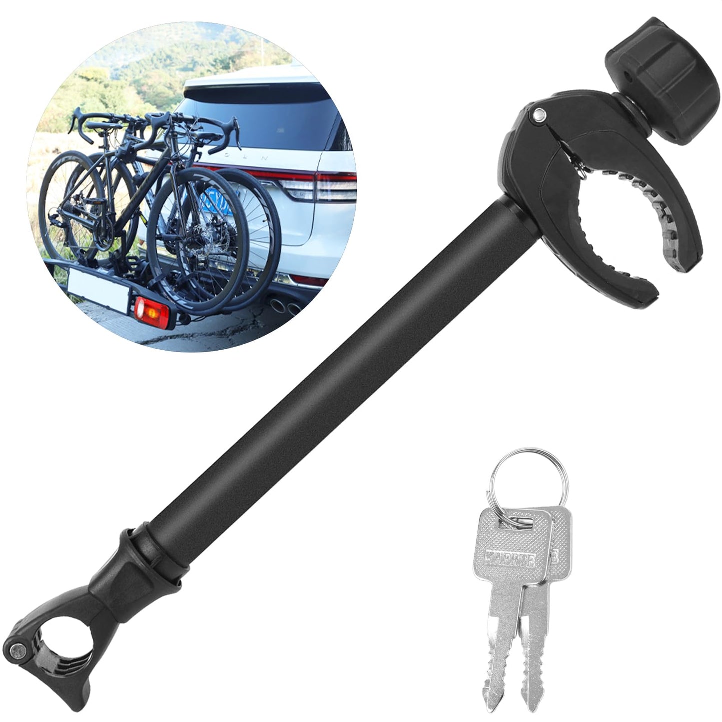Warm black frame holder 45 cm long, lockable bike frame holder, for U-bar tube: Ø 2.5-3.0 cm, universal replacement holder for bike carriers on all common rear carriers.