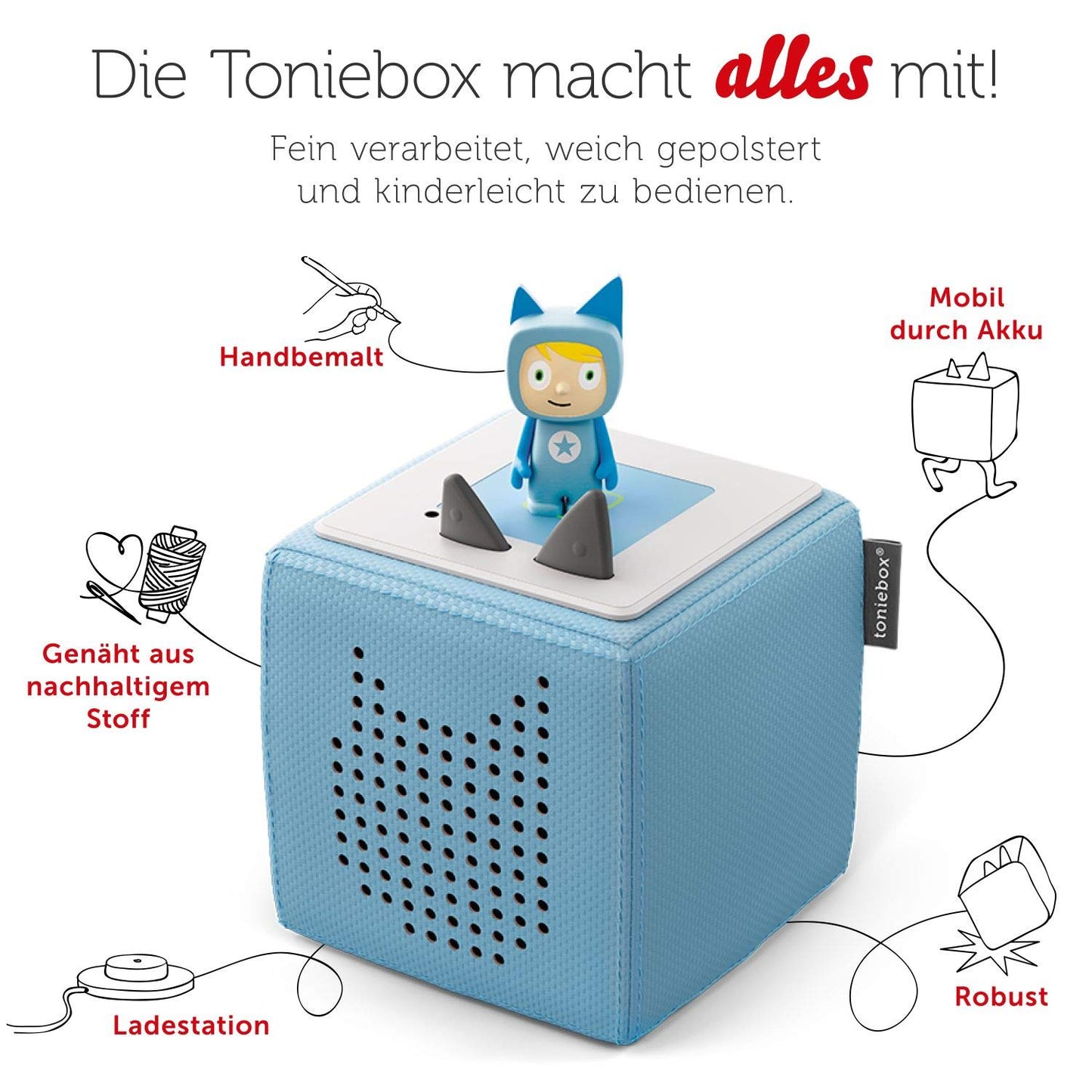 tonies Toniebox Starter Set including 1 Creative Tonie – audioplayer for children's audiobooks and songs, easy-to-use wireless music box/speaker, 7 hrs battery life, Blue