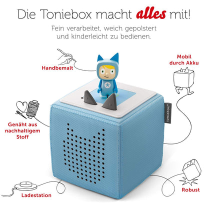 tonies Toniebox Starter Set including 1 Creative Tonie – audioplayer for children's audiobooks and songs, easy-to-use wireless music box/speaker, 7 hrs battery life, Blue