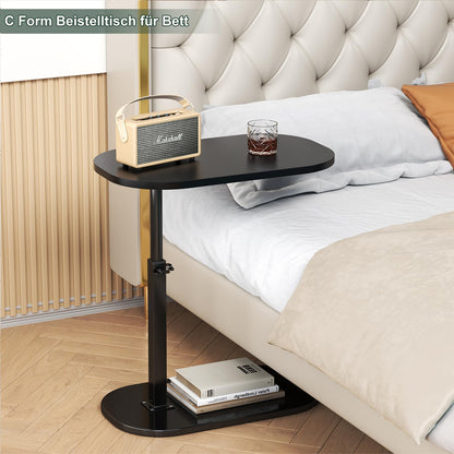 YUTVCZO C-Shaped Side Table, Small Wooden Adjustable Height Coffee Table, C-Shape Side Table for Couch Sofa, Modern Mobile Coffee Table Side Table for Living Room and Bedroom (Black-c)