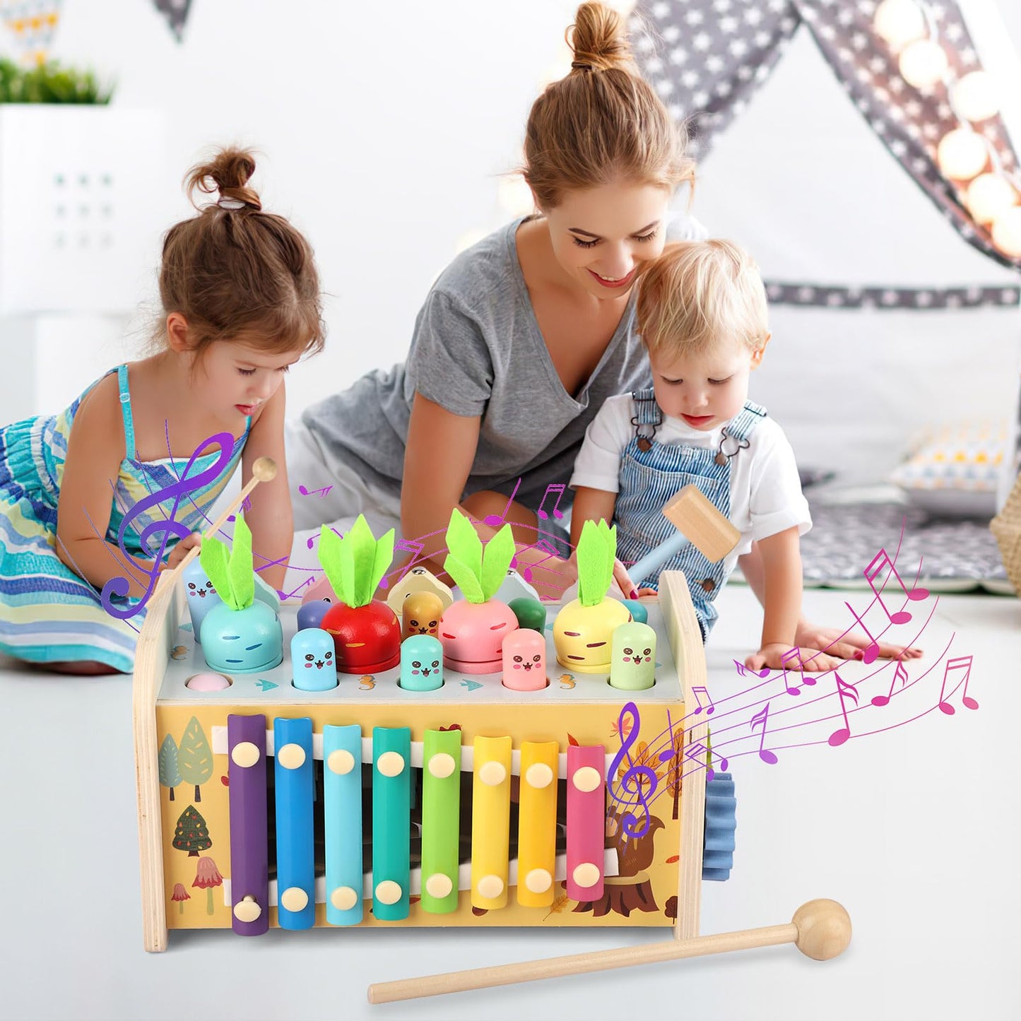 Montessori toy for 1 year old, 9 in 1 wooden children's toy motor skills toy hammering game stacking game gift for 12 months 2 3 year old kids boy girl toddler baby educational toy motor skills cube
