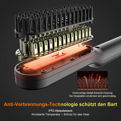 ANLAN 2 in 1 beard straightener for men and mini hair straightener, 5-level temperature (120-200°C), 30s quick heated, Ionic hair beard straightener brush for styling beard and hair.