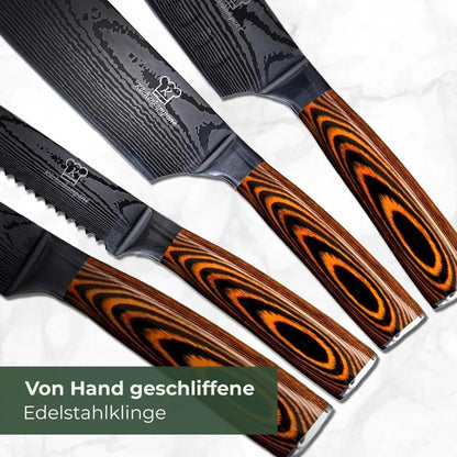 Kitchen companion - 8-piece stainless steel kitchen knife set in damask design with ergonomic Pakka wood handle and gift box - Sharp, durable knives for precise cutting - Designed in Germany.