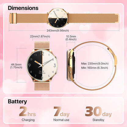 Nendefin Smartwatch Women, 1.39 inch round watch with phone function and Whatsapp voice assistant. Fitness tracker with activity tracker, 100+ sport modes. Women's fitness watch for Android iOS.