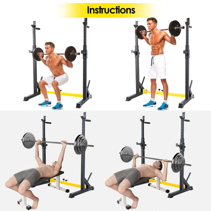 LIFERUN Squat Rack barbell stand, squat stand, adjustable barbell rack height adjustable, multifunctional barbell rack for gym home weightlifting bench press up to 250 kg (Yellow)