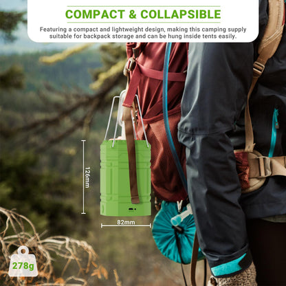 LED Camping Lantern Solar, Waterproof LED Camping Lantern, Emergency Light with Hand Crank, Built-in 3000mAh Battery for Hiking, Fishing, SOS, Power Outages (Green)