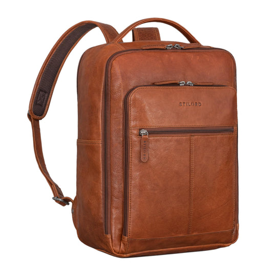 STILORD 'Gordon' Backpack Leather Men and Women Messenger Backpack Laptop 17 Inch Leather Backpack Women Business Backpack Men, Color: maraska - brown