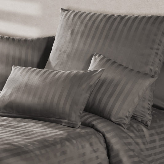 Pure Label 2-Pack Mako Satin Damask Stripe Pillowcases 40x40 cm made of 100% cotton in Taupe| Incredibly soft decorative pillows that match our bed linen sets.