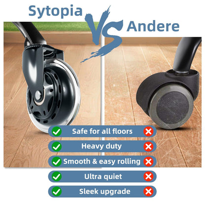 Sytopia office chair casters with 10mm x 22mm stem, set of 5 large casters for office chairs, super quiet and soft hard floor casters, only compatible with IKEA office chairs, matte black, 90mm height