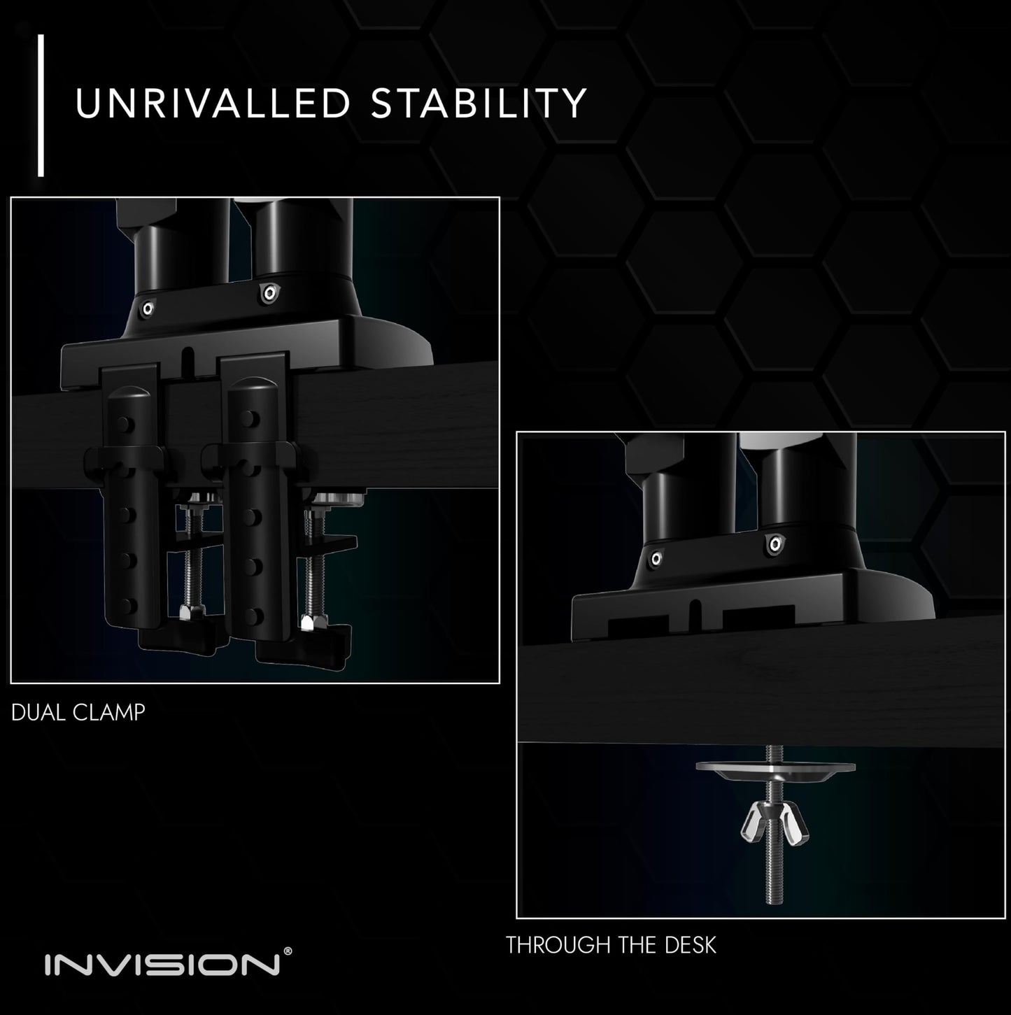 Invision Monitor Mount 2 Monitors for 19-32 inch screens - VESA 75 & 100 mm Desk Clamp - Height Adjustable Tilt Swivel and Rotate - Increased load capacity of 2-9 kg (MX400)